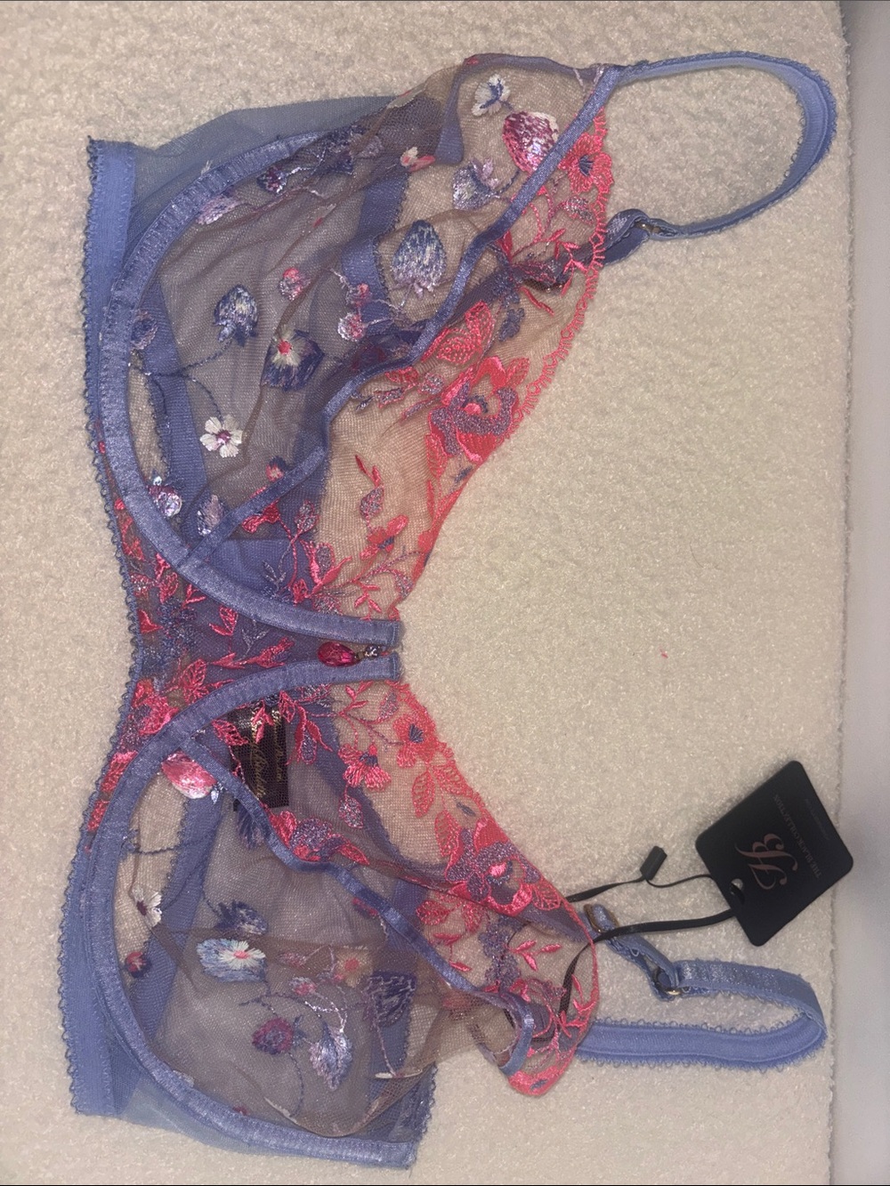 Honey Birdette Sheer Embroidered Underwire Bra in Lavender and Pink